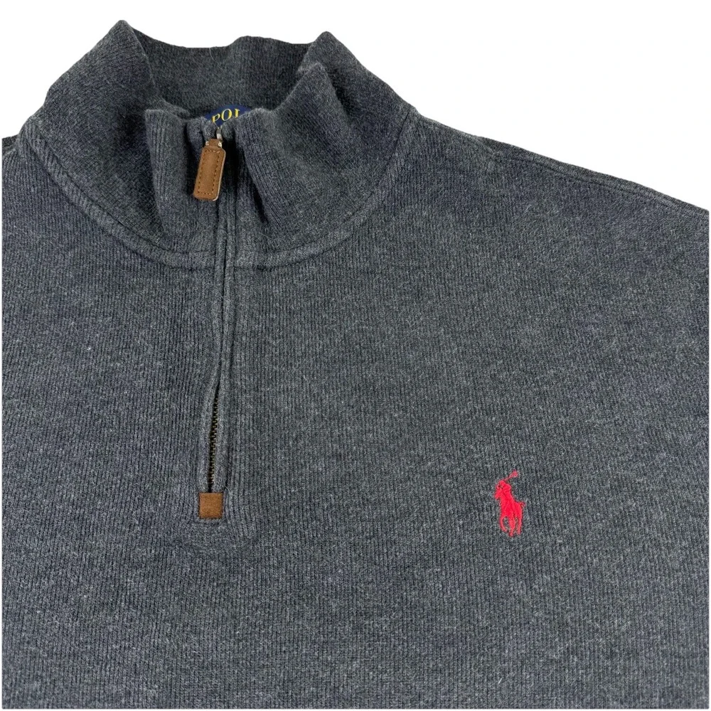 Polo Ralph Lauren Mens XXL 1/4 Zip Pullover Dark Gray Cotton Sweater Red Pony